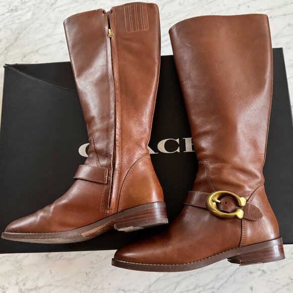 COACH BRYNN SIGNATURE BUCKLE RIDING BOOT SZ 6B Brown - Picture 4 of 14